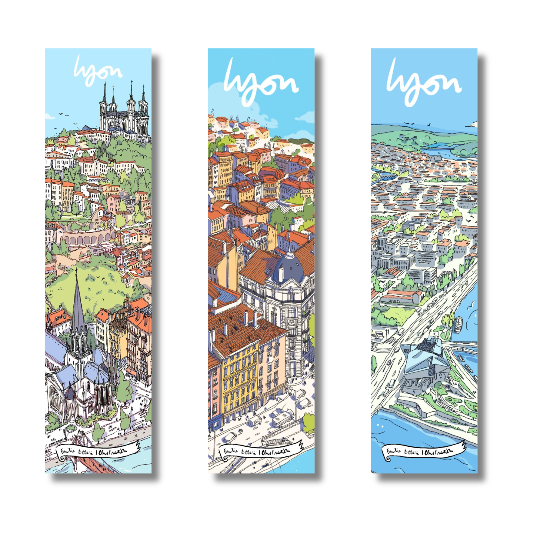 3 Marque-pages Lyon en couleurs