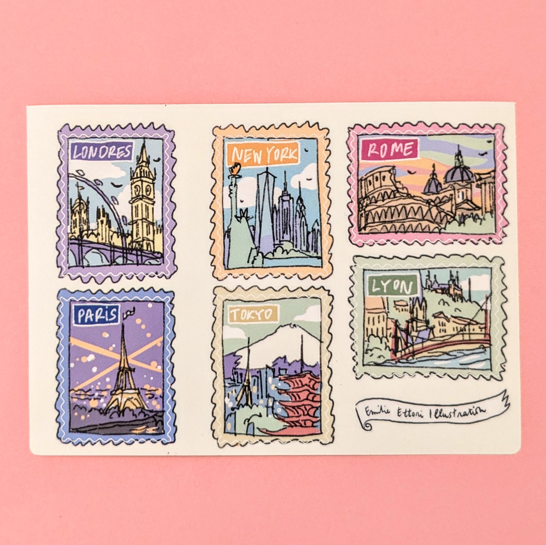 Planche de 6 timbres Villes du Monde