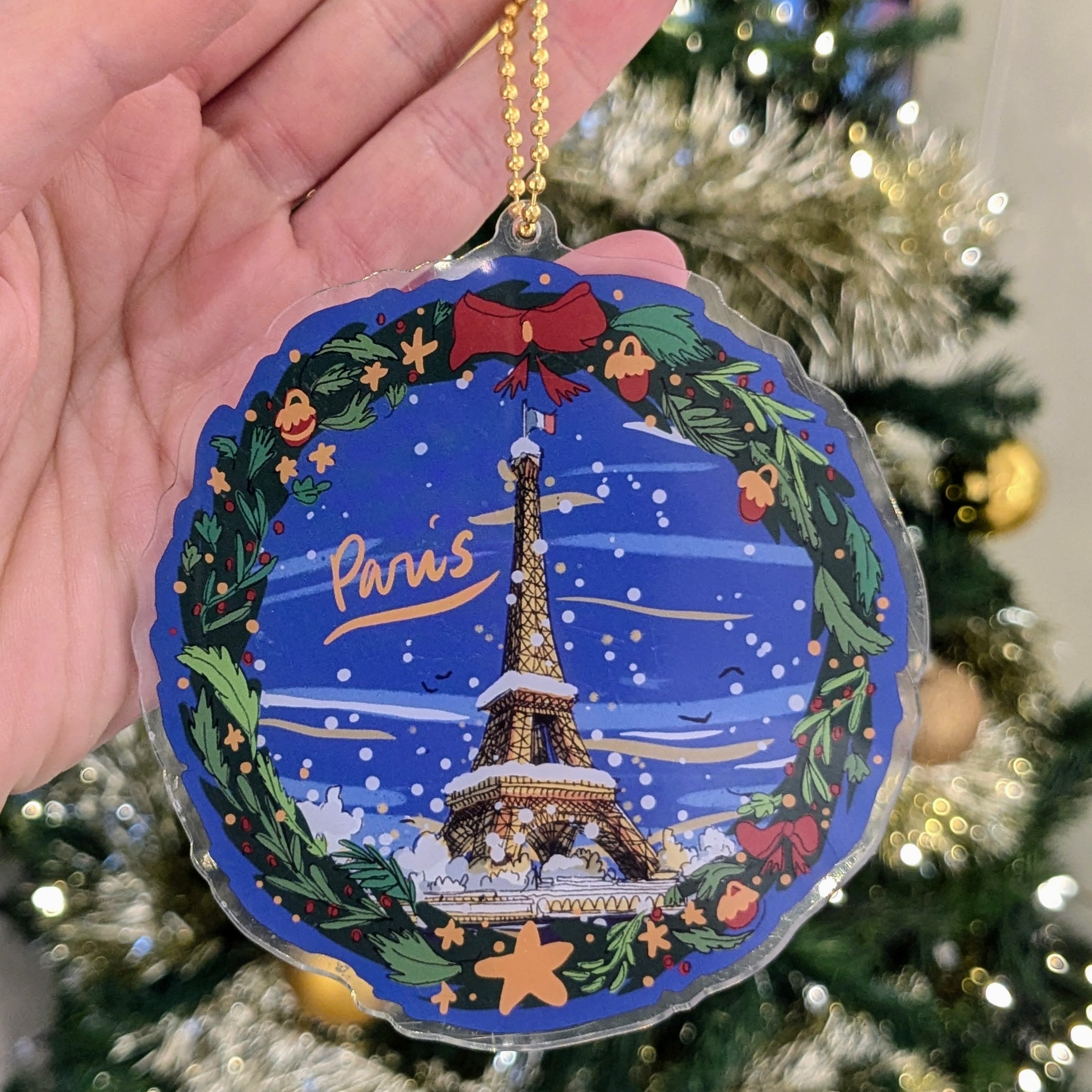 Ornement de Noël Tour Eiffel sous la neige